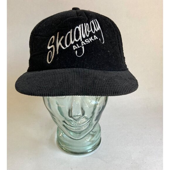 Vintage Skagway Alaska Black Corduroy Hat Snapback by A.C.E. - Picture 1 of 9